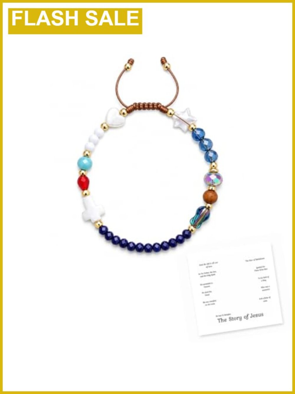 Story of Jesus Beaded Bracelet with Cross & Star Charms Adjustable Christian